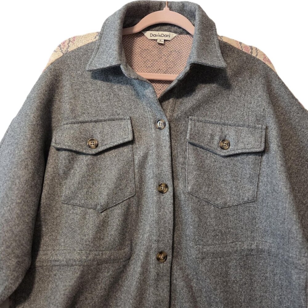 Davi & Dani Womens Gray Oversized Coat Size M - Picture 3 of 7